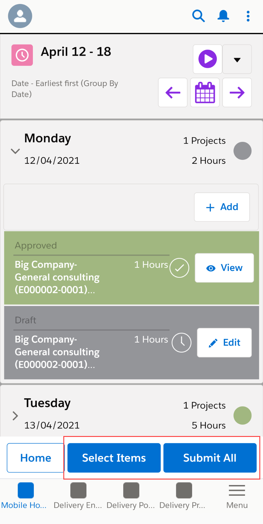 Time & Expense Entry through the Salesforce Mobile app